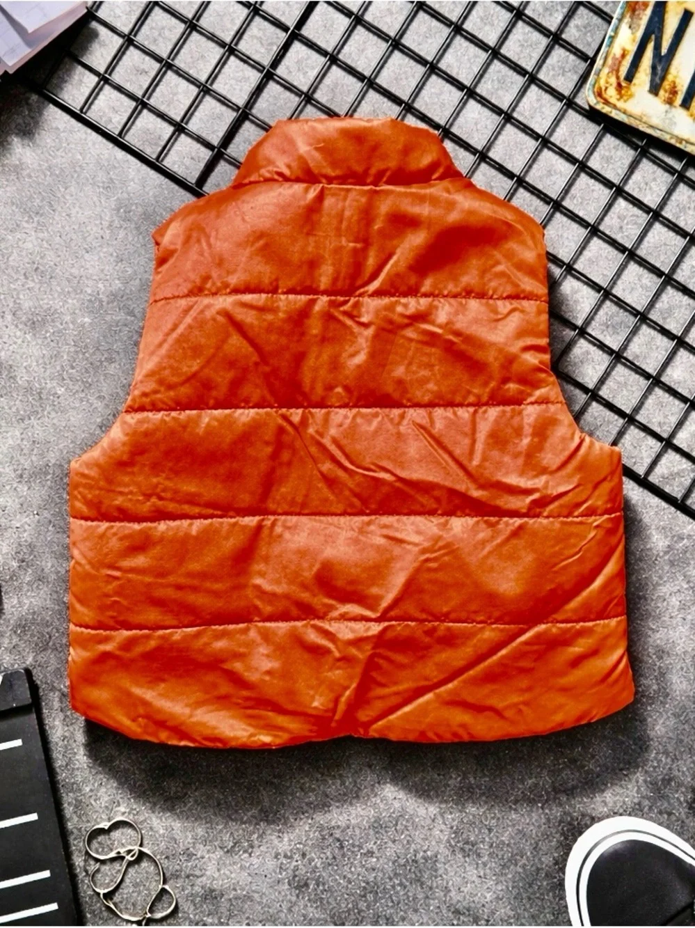 Kids Burnt  Orange Puffer Vest with Bike Patch